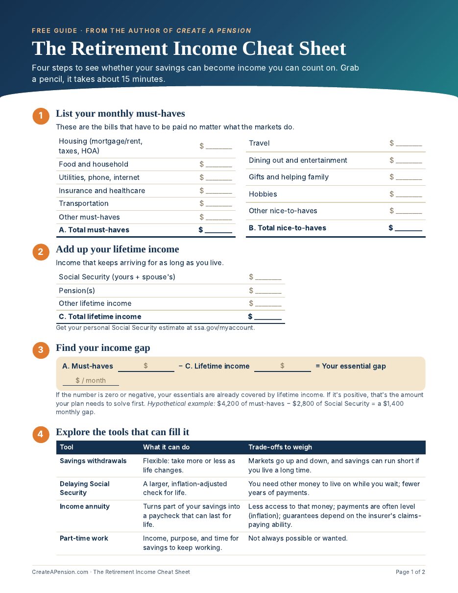Preview of page 1 of The Retirement Income Cheat Sheet